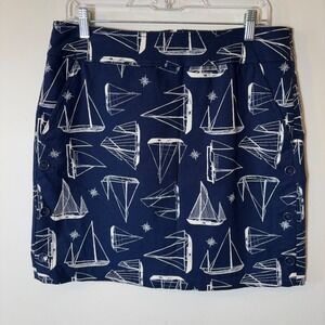 Talbots Women's Nautical Sailboat Print Navy Blue Mini Skirt Size 10